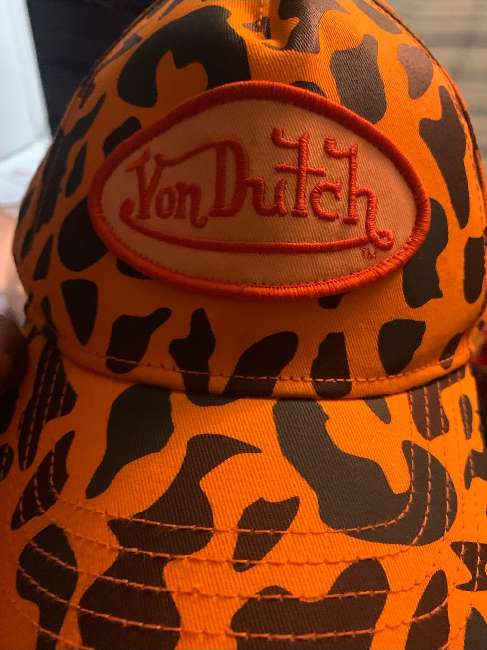 Von Dutch Orange and Black Leopard Print Cap